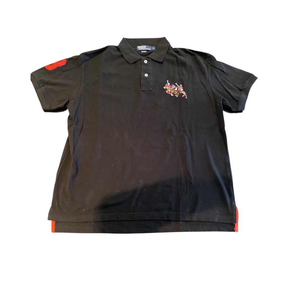Polo Ralph. Lauren Black Cotton Triple Pony Polo Shirt Size Large